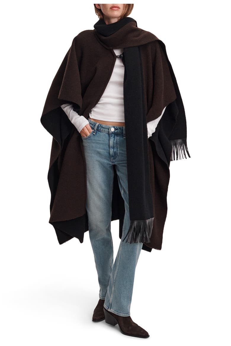 Brooke Wool Scarf Poncho, Alternate, color, DARK CHOCOLATE