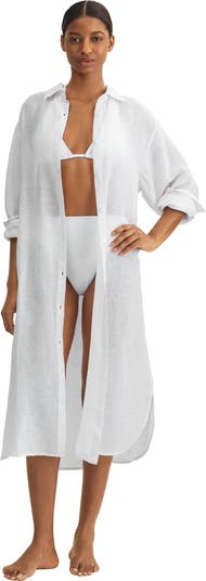 Margot Long Sleeve Cotton Cover-Up Shirtdress