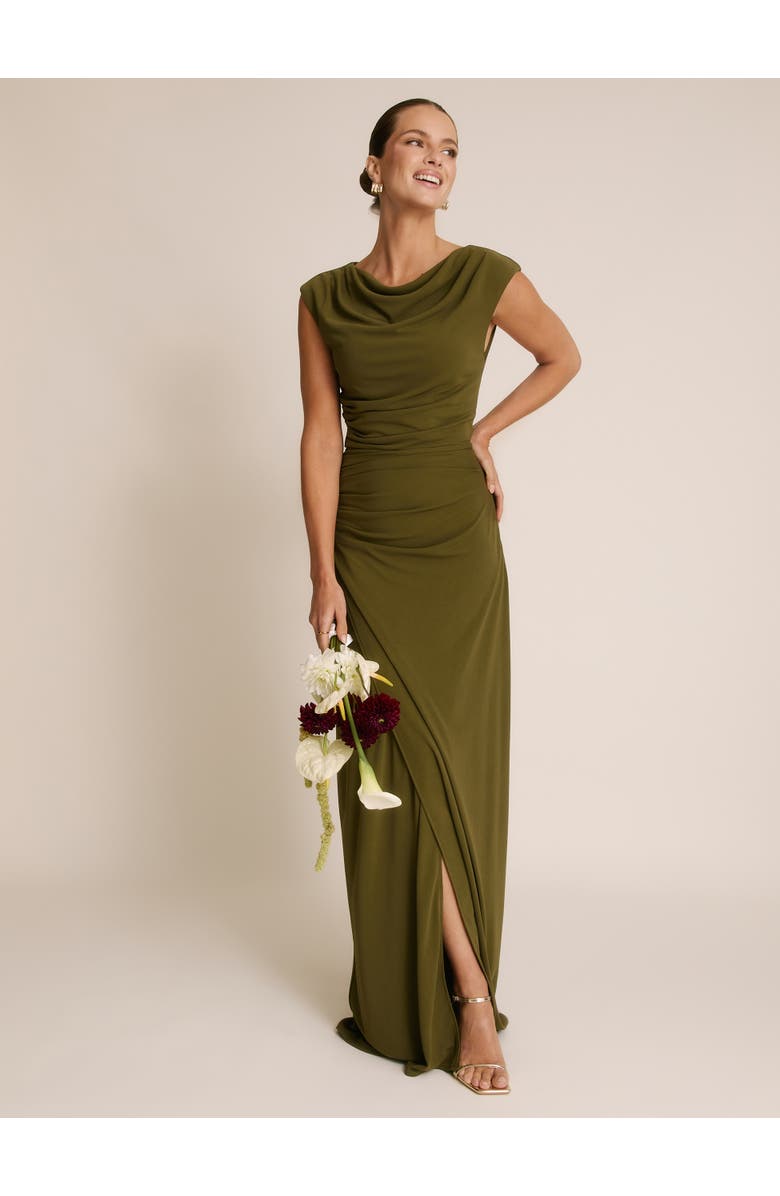 Six Stories Cowl Gathered Short Sleeve Bridesmaid, Main, color, Fern