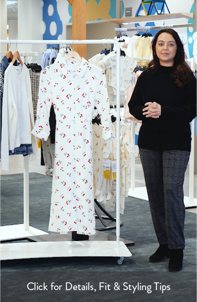 Long Sleeve Cherry Print Shirtdress, sales video thumbnail