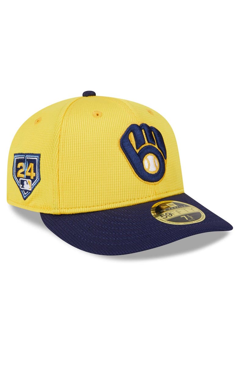 New Era Men's New Era Gold/Navy Milwaukee Brewers 2024 Spring Training Low Profile 59FIFTY Fitted Hat, Main, color,