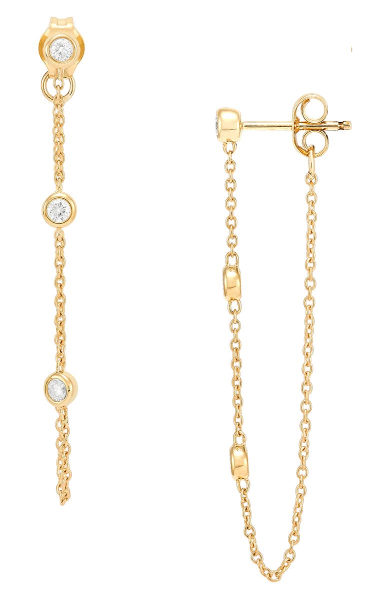 Frankie & Zoe 14K Yellow Gold Diamond Station Chain Front/Back Earrings, Alternate, color, Yellow Gold