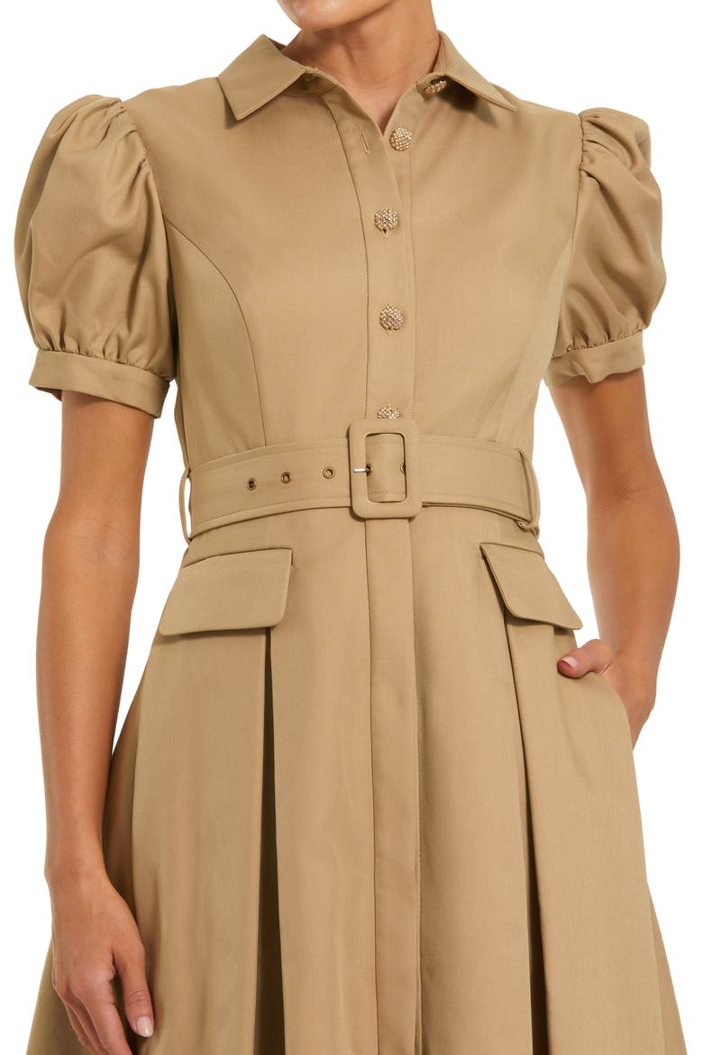 Women's Puff Sleeve Shirt Dress with Belted Waist, Alternate, color, Taupe