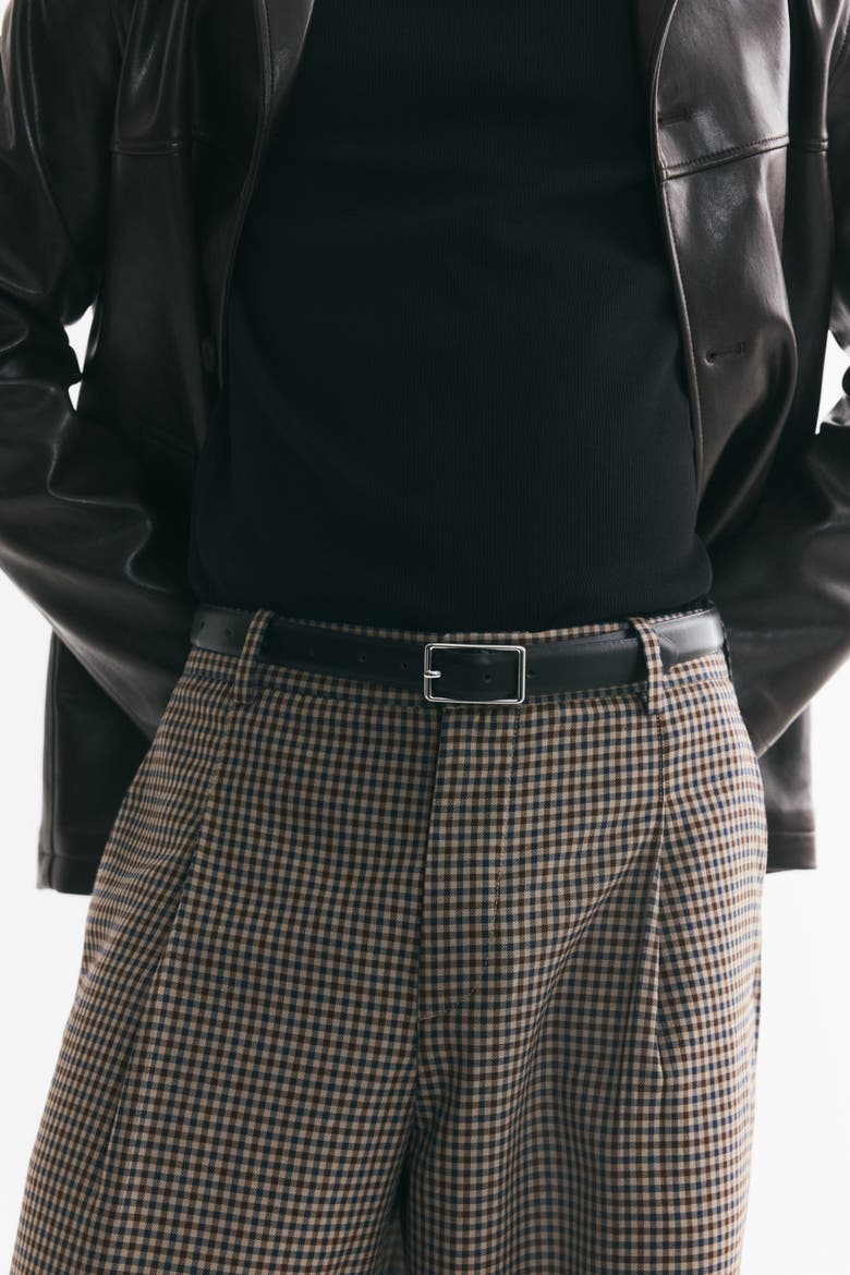 Oversized Wide-Leg Tailored Pants, Alternate, color, Light taupe/checked