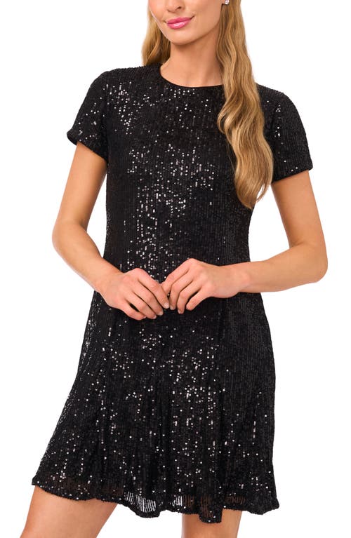 Cece Sequin Fit & Flare Dress In Black