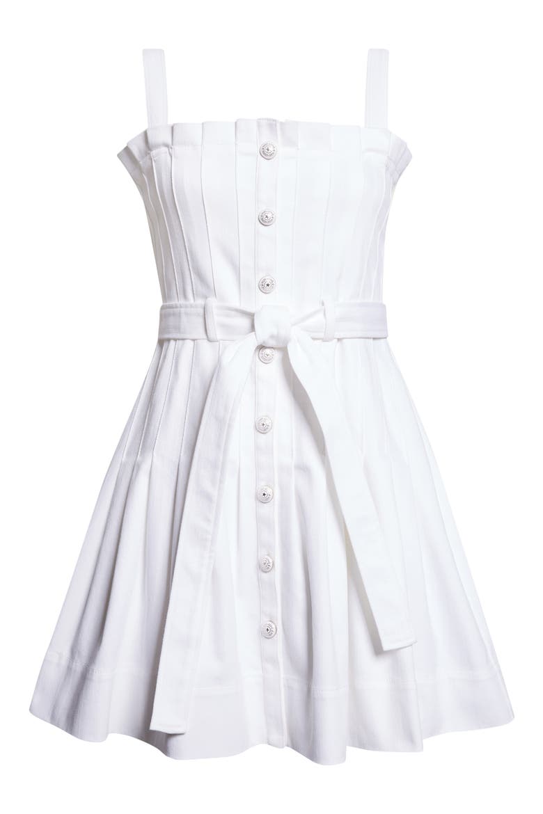 Branwen Pleated Belted Denim Minidress, Alternate, color, WHITE