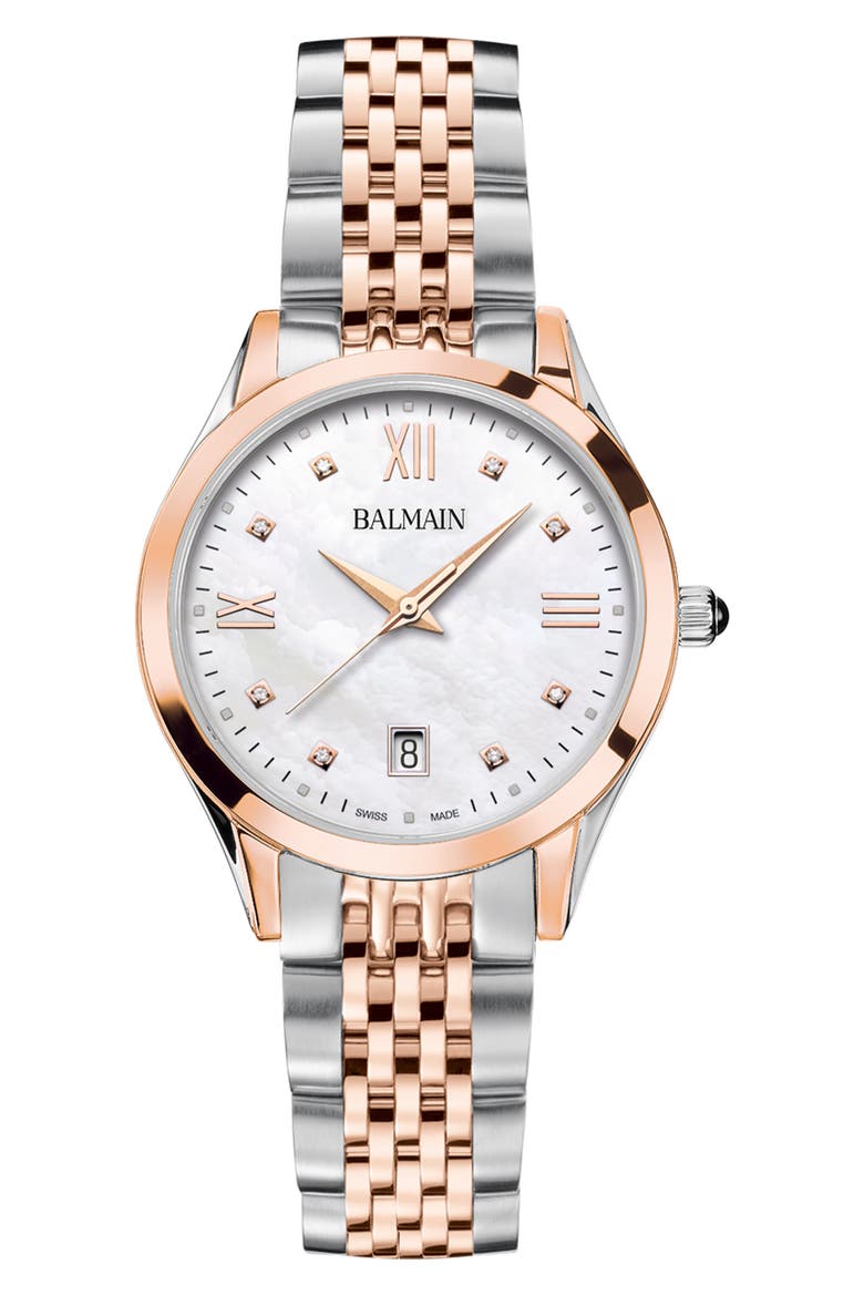 Classic R Diamond Two-Tone Bracelet Watch, 34mm, Main, color, STAINLESS STEEL/ ROSE GOLD