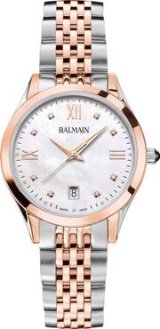 BALMAIN WATCHES Classic R Diamond Two-Tone Bracelet Watch, 34mm
