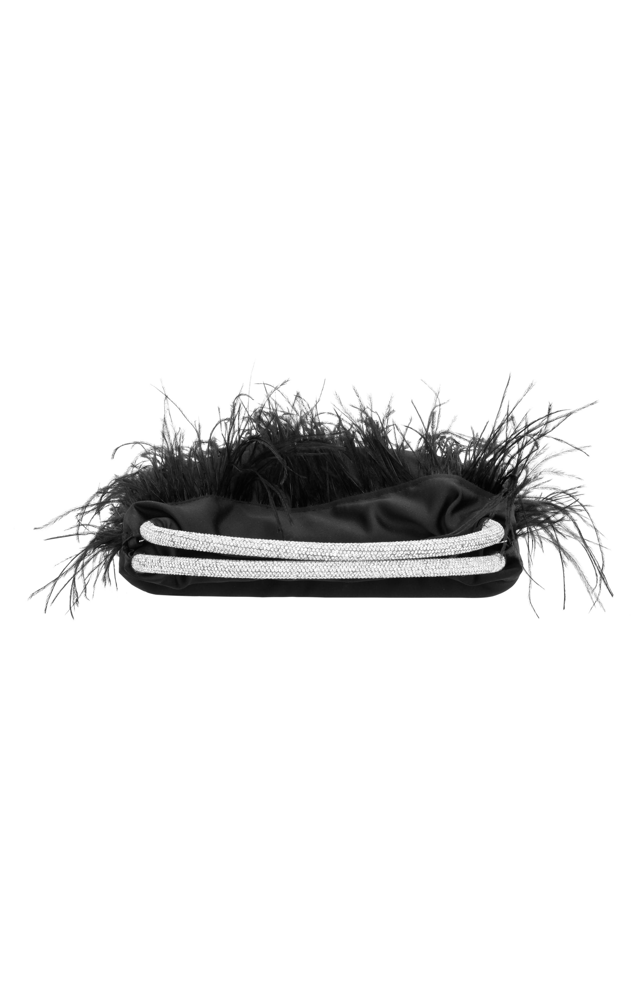 Nina Crystal Handle Feather Clutch, Alternate, color, 