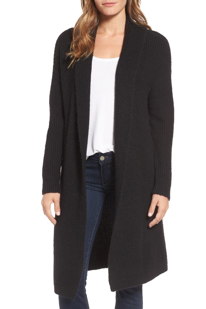 Textured Open Front Cardigan, Main, color, BLACK