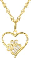 FZN Kids' Sterling Silver & Cubic Zirconia Pavé Paw Heart Pendant Necklace