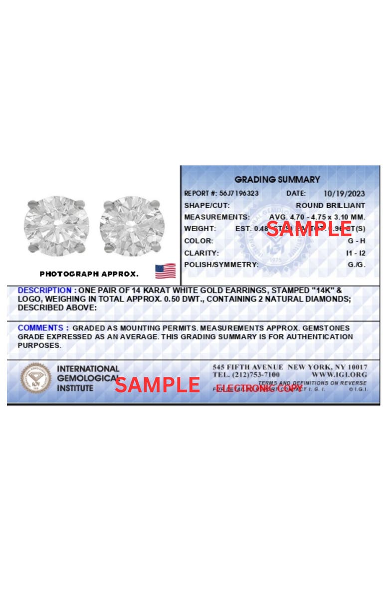 Haus of Brilliance IGI Certified 14K Gold 1.0 Cttw Solitaire Diamond Stud Earrings, Alternate, color, White