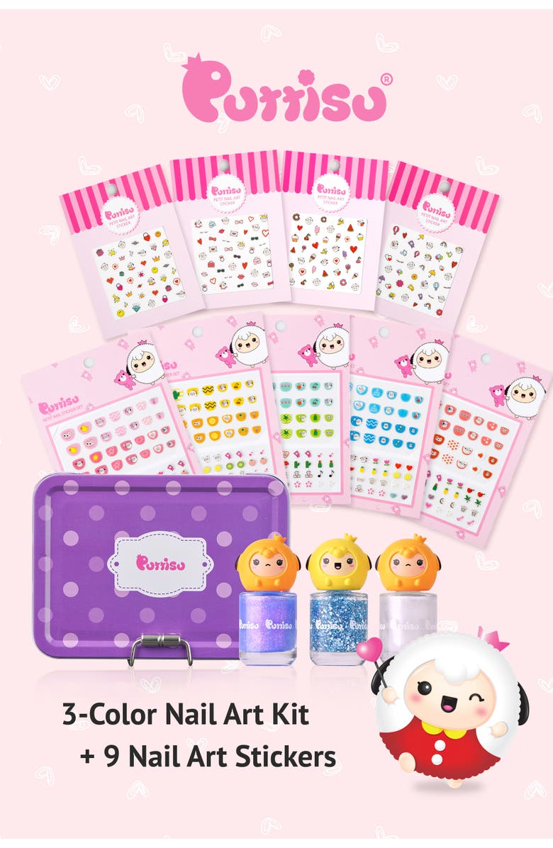 Puttisu Water Based Peel Off Kids Nail Polish and Sticker Deluxe Set, Alternate, color, Snowcone