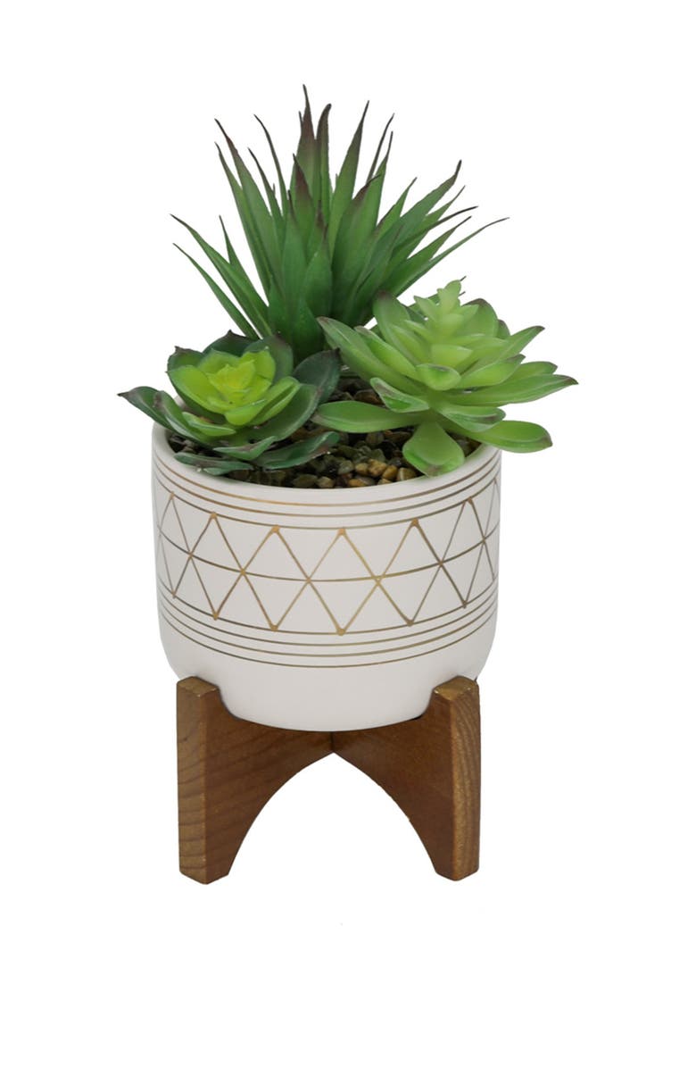 FLORA BUNDA Gold Handpainted Ceramic Footed Stand Planter, Main, color, 