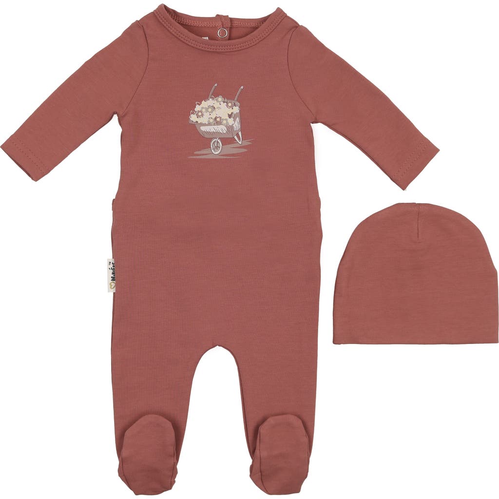 Maniere Manière Whimsy Wheelbarrow Footie & Hat Set In Brown