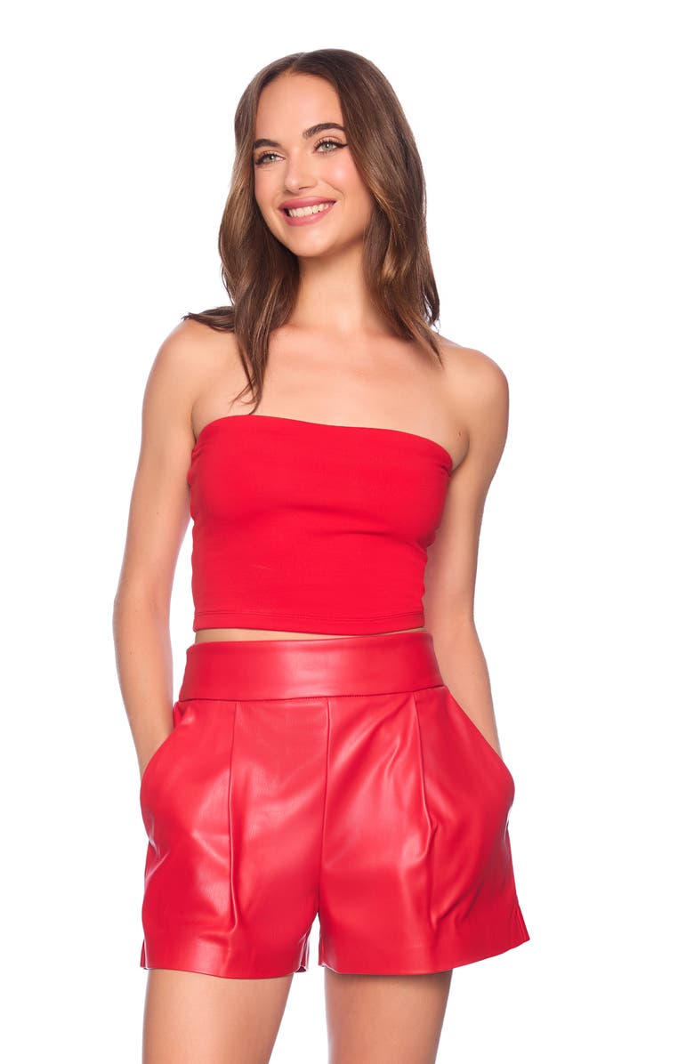 Susana Monaco Faux Leather Pleated Shorts, Alternate, color, Perfect Red