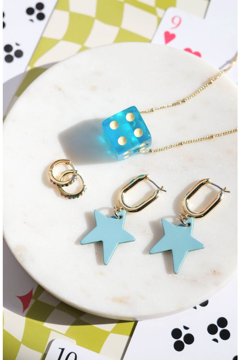 Dice Charm Necklace, Alternate, color, Aqua Blue / Silver