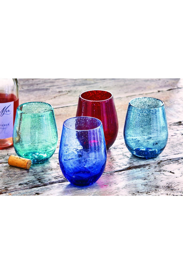 Bubble Glass Stemless Wine Glass for Parents Gift, Alternate, color, Blue
