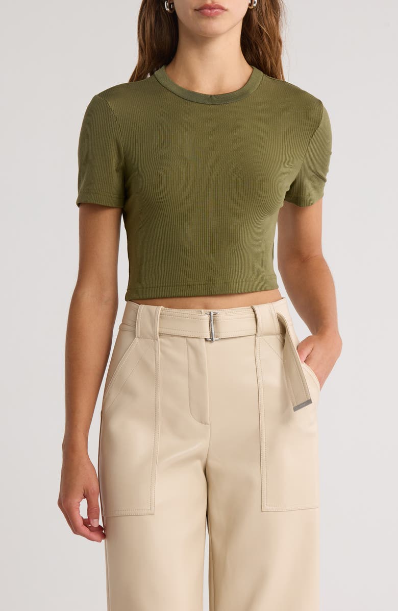 Simkhai Cinta Short Sleeve Crop T-Shirt, Main, color, Army Green