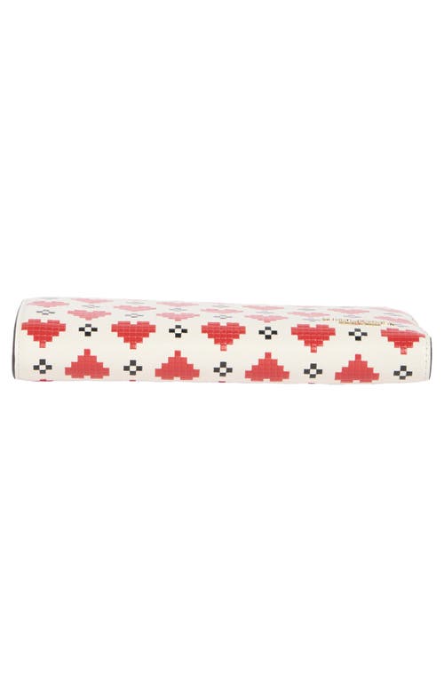 Kate Spade Devin Pixel Hearts Embossed Saffiano Leather Zip-around Continental Wallet In Red