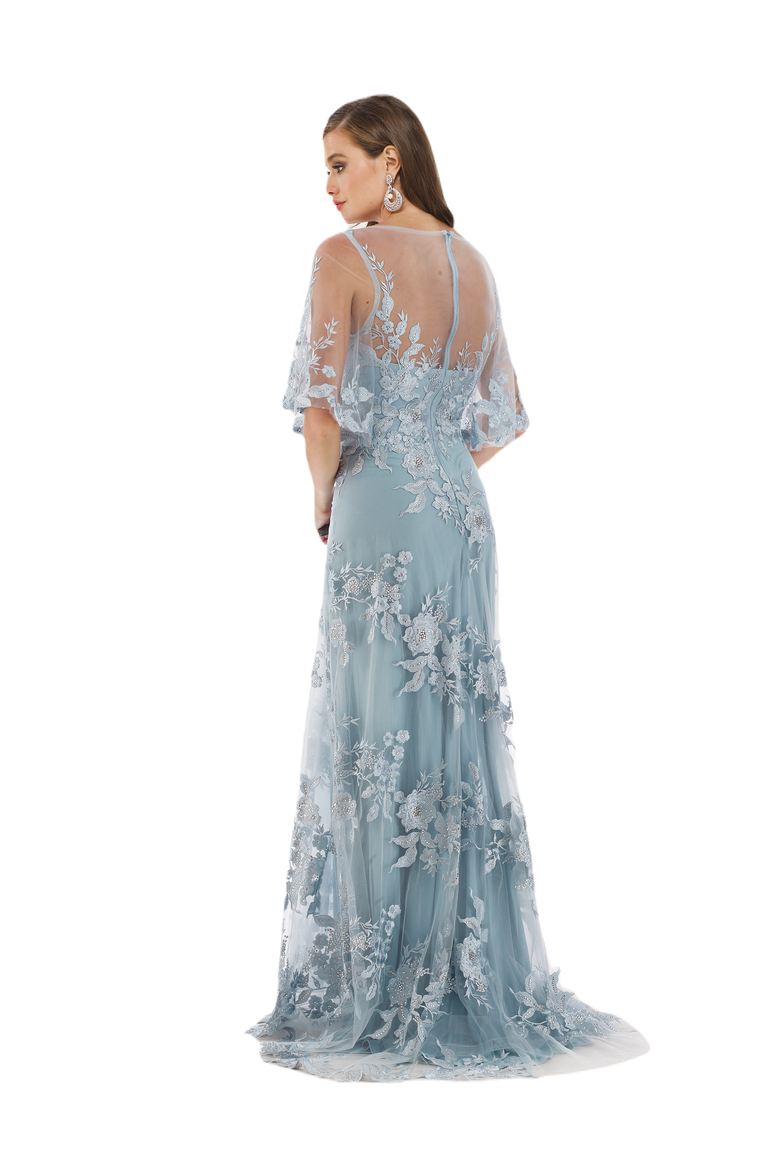 Cape Sleeves A-line Lace Gown, Alternate, color, Dusk