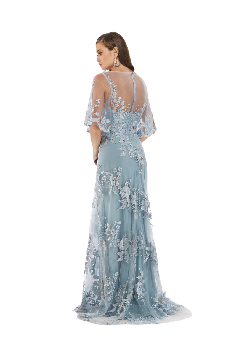LARA New York Cape Sleeves A-line Lace Gown, Alternate, color, Dusk