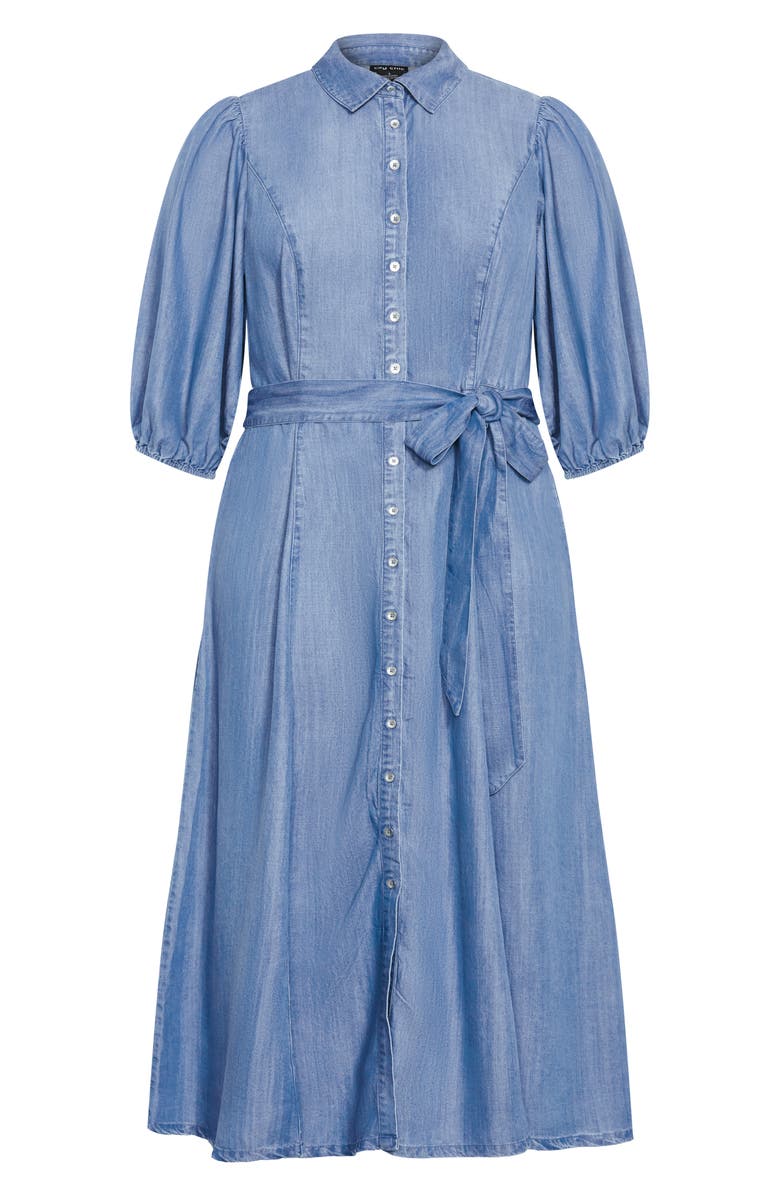 City Chic Matilda Tie Waist Denim Maxi Dress, Alternate, color,