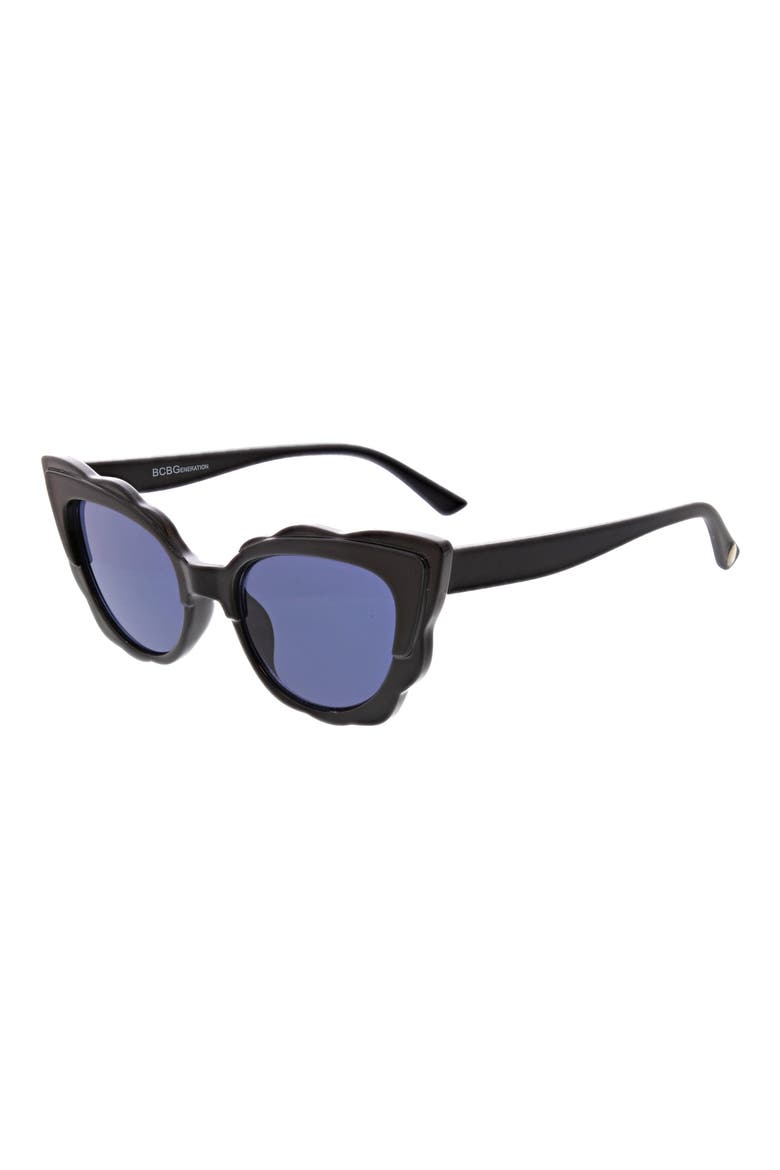 53mm Scalloped Cat Eye Sunglasses, Alternate, color, MATTE BLACK
