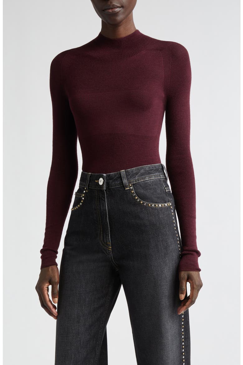 Merino Wool Blend Rib Sweater, Main, color, BURGUNDY