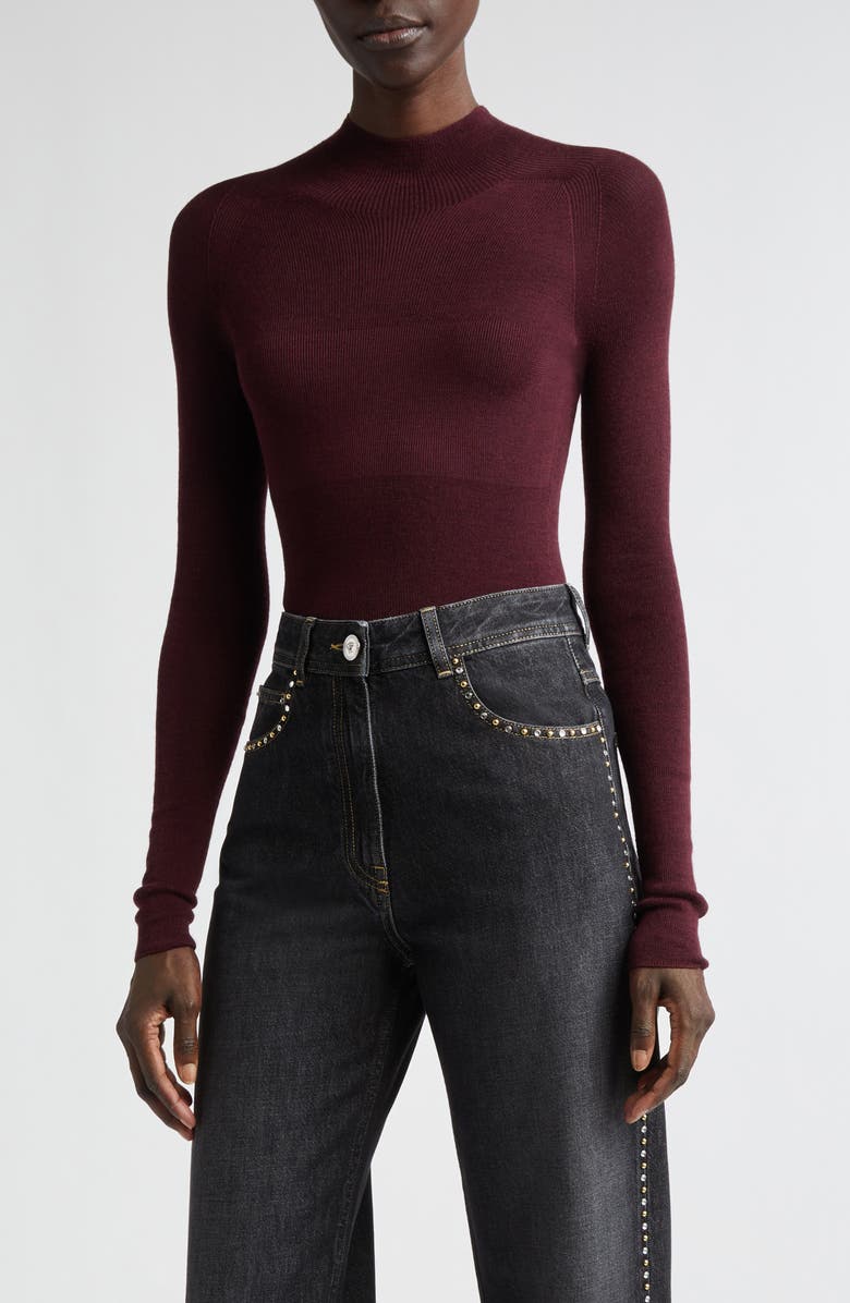 Versace Merino Wool Blend Rib Sweater, Main, color, Burgundy