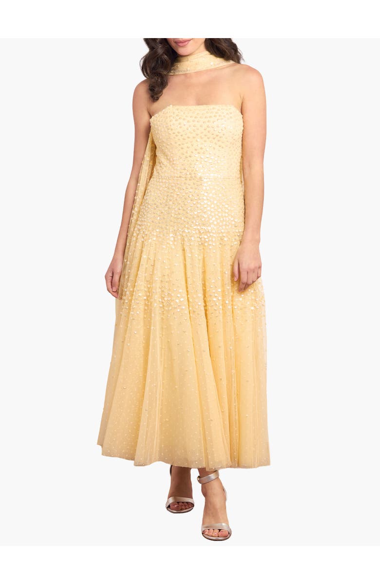 Needle & Thread Sunrise Sequin Strapless Cape Dress, Main, color, Citron