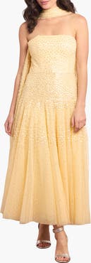 Needle & Thread Sunrise Sequin Strapless Cape Dress