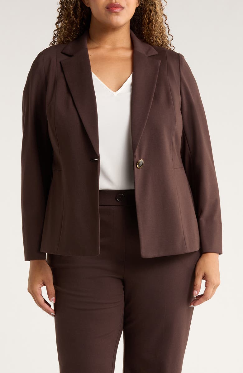 KASPER One-Button Seamed Waist Blazer, Main, color, Rich Chocolate