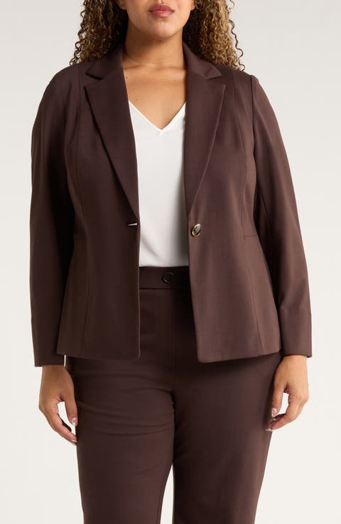 One-Button Seamed Waist Blazer (Plus)