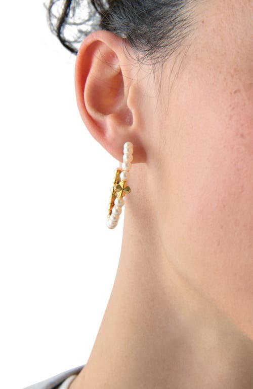 Kate Spade Imitation Pearl And Cubic Zirconia Hoop Earrings In Gold