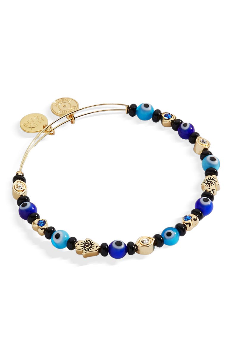 Alex and Ani Evil Eye Beaded Bangle Bracelet, Main, color, Gold Blue