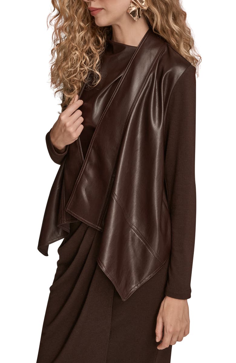 Donna Karan New York Flyaway Faux Leather & Knit Jacket, Alternate, color, Chocolt Pl