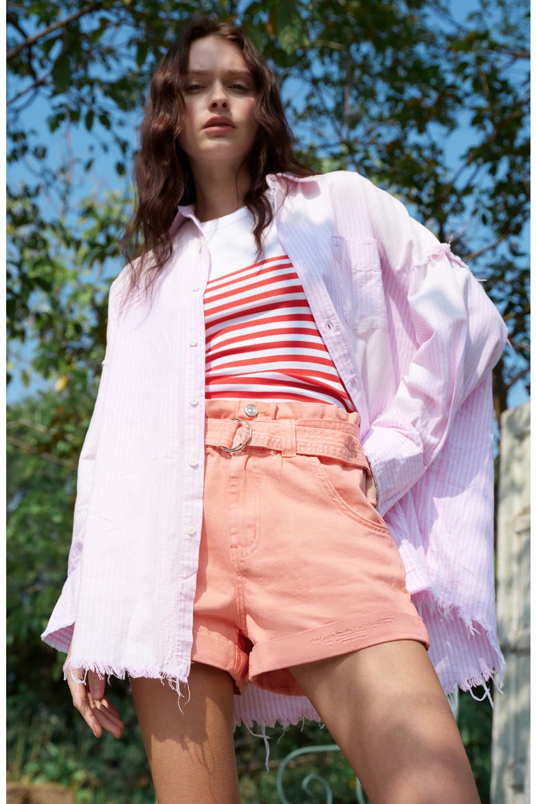 Fringe Cotton Shirt, Alternate, color, PINK/ WHITE STRIPE
