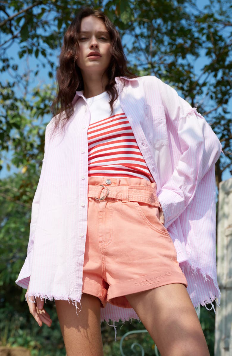 Bayeas Fringe Cotton Shirt, Alternate, color, Pink/ White Stripe