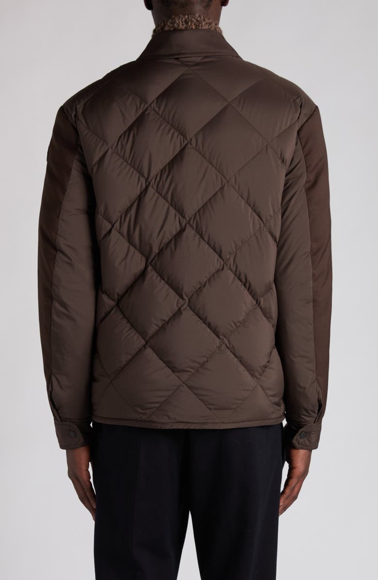Moncler Aiguille Mixed Media Down Shirt Jacket, Alternate, color, Brown