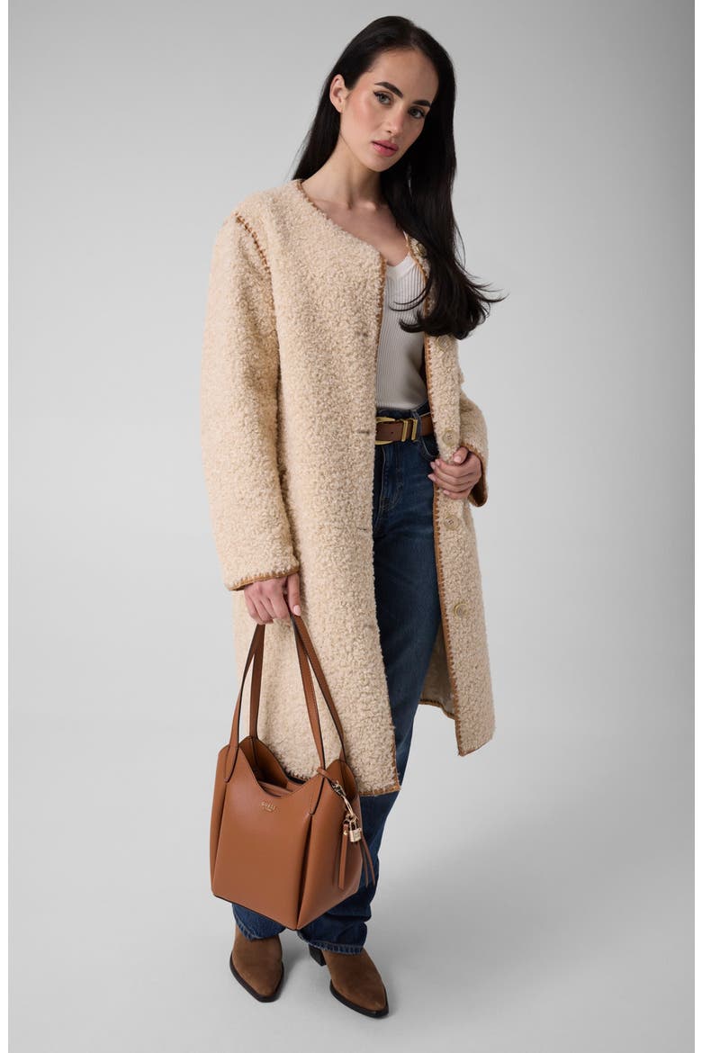 Mia Faux Shearling Coat, Alternate, color, DARK BEIGE