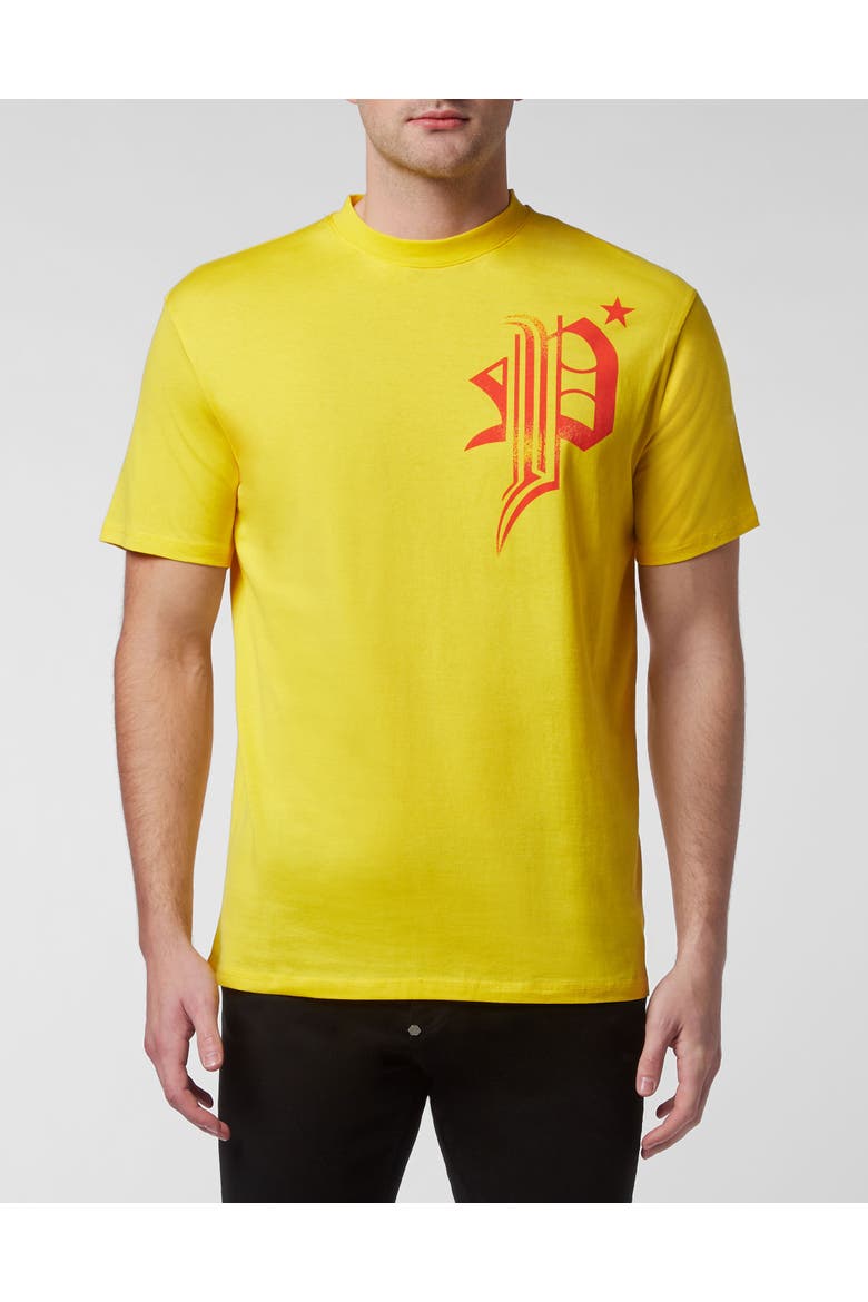 T-Shirt Round Neck Skull Logo Men, Main, color, yellow