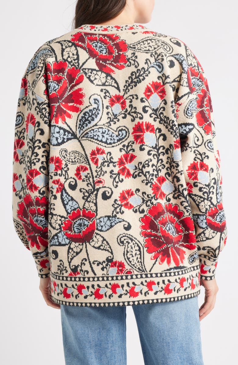 FARM Rio Francesca Jacquard Cardigan, Alternate, color, Ivory/ Black Multi