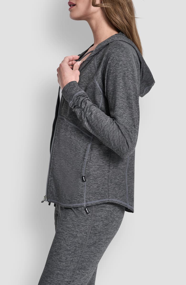 DKNY Spacedye Full Zip Hoodie, Alternate, color, Black Spacedye