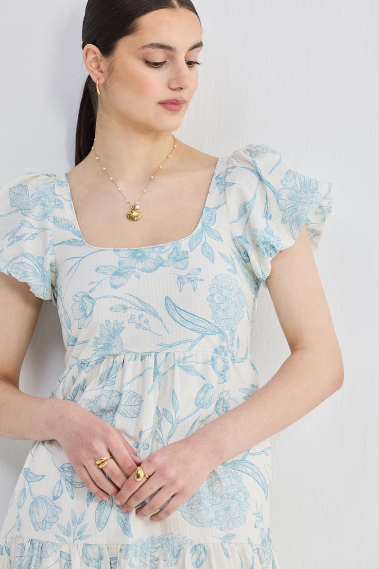 Puff Sleeve Tiered Maxi Dress in Blue Florals, Alternate, color, Floral Melody