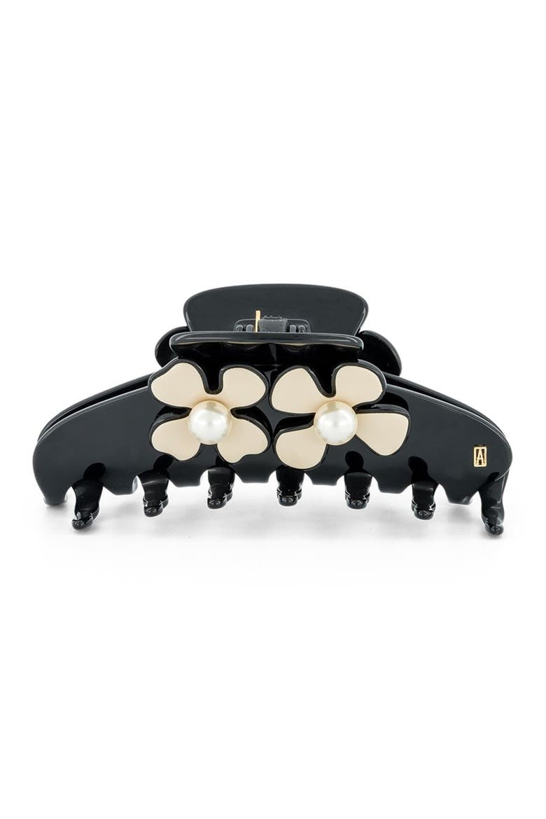 Gambetta Pearl Camelia Hair Clip, Main, color, Black and beige