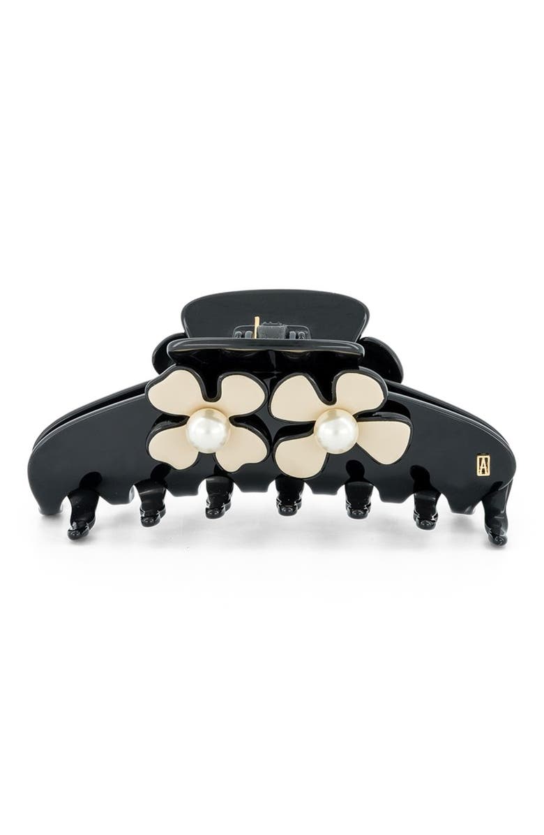 Alexandre de Paris Gambetta Pearl Camelia Hair Clip, Main, color, Black And Beige