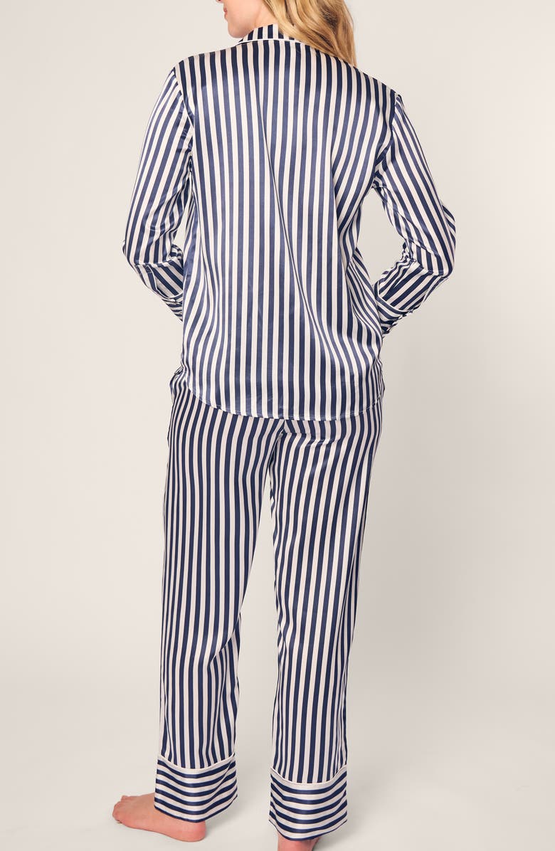 Petite Plume Bengal Stripe Silk Pajamas, Main, color, Navy
