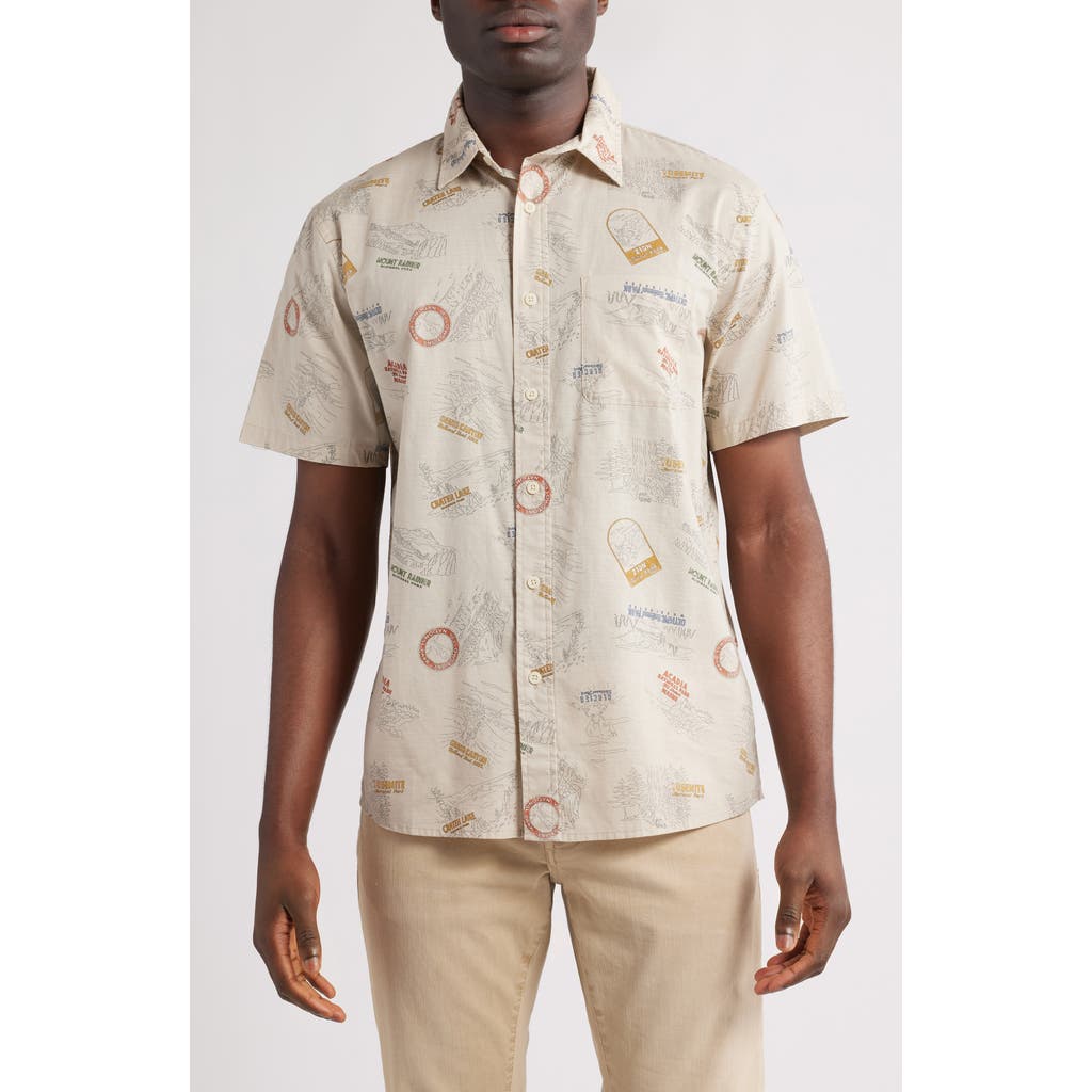 Pendleton Shoreline National Park Print Short Sleeve Cotton Button-up Shirt In Parks Tan