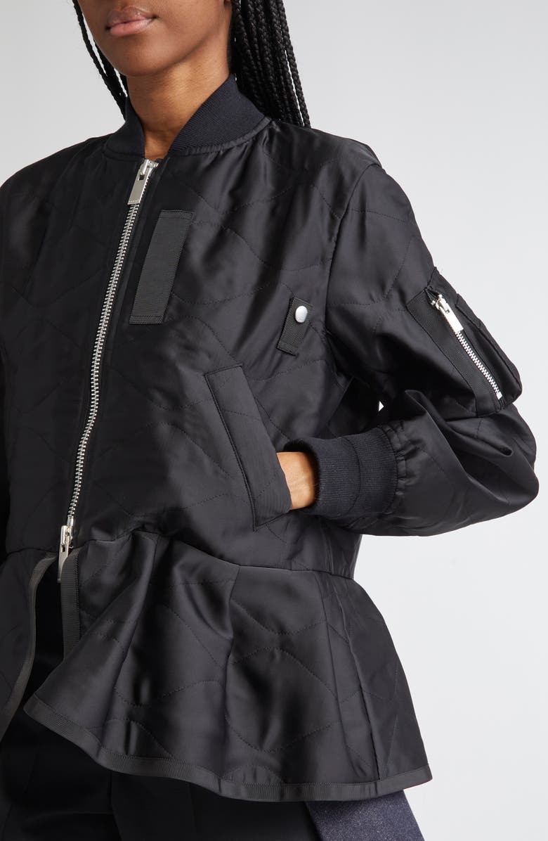 Sacai Quilted Satin Peplum Jacket, Alternate, color, 